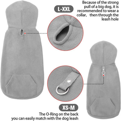 EXPAWLORER Dog Hoodie Fleece Sweater Vest, Hooded Dog Sweatshirt Fall Winter Pet Clothes with Leash Ring, Sleeveless Warm Cozy Puppy Clothing for Cat Small Medium Large Dogs Girl Boy, Grey XS