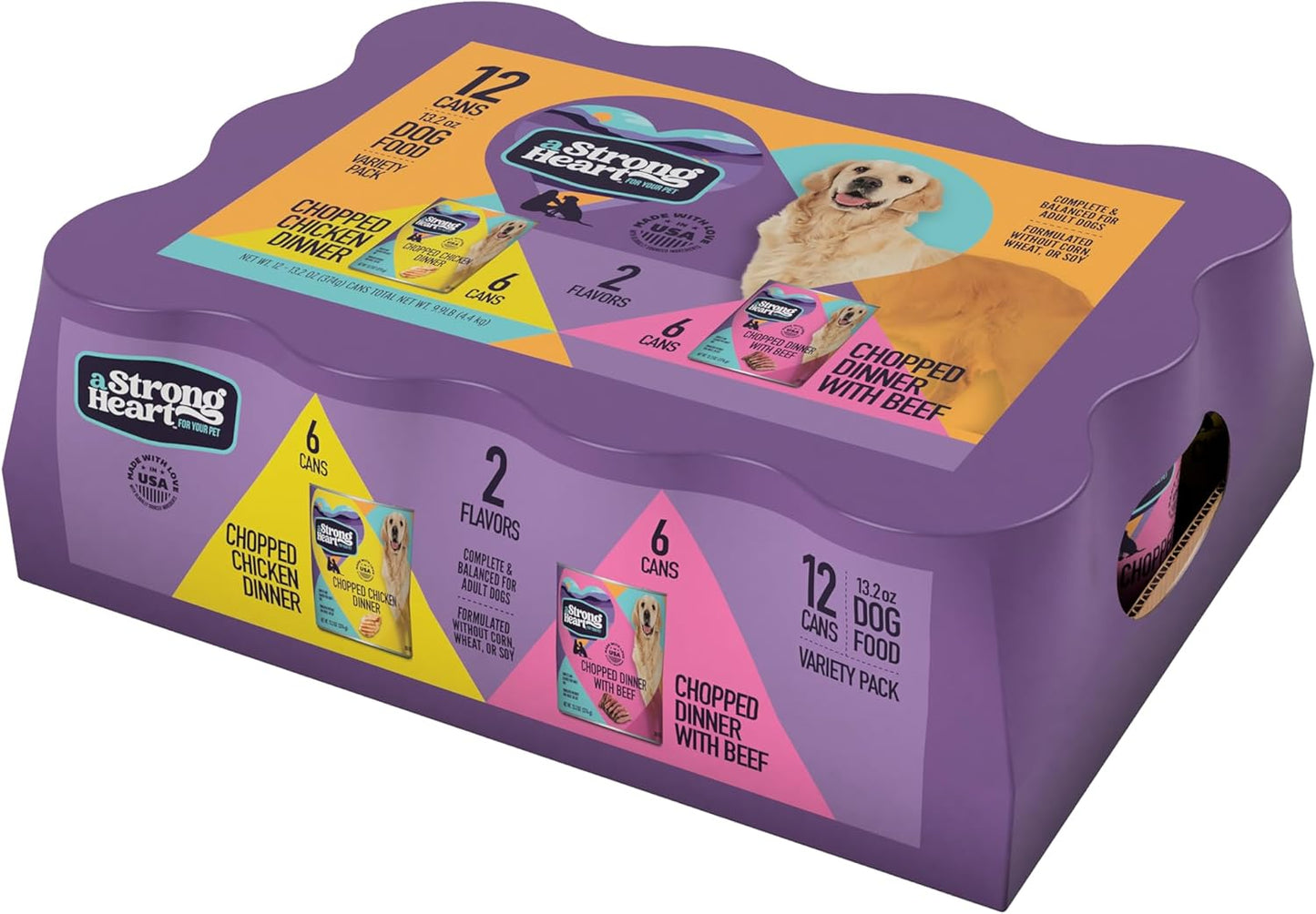 A Strong Heart Wet Dog Food, Chicken & Beef Variety Pack - 13.2 oz Cans (Pack of 12), Made in The USA with Real Chicken & Beef