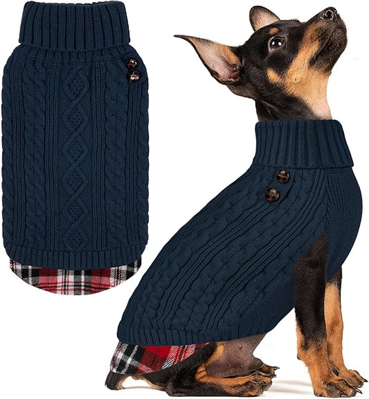 KYEESE Dog Sweater Soft Pullover Dog Sweaters for Small Dogs Male Comfy Puppy Coat for Fall Winter Cold Weather Stretchy Knitwear Cat Clothes Warm Turtleneck Small Dogs Sweater with Gingham Patchwork