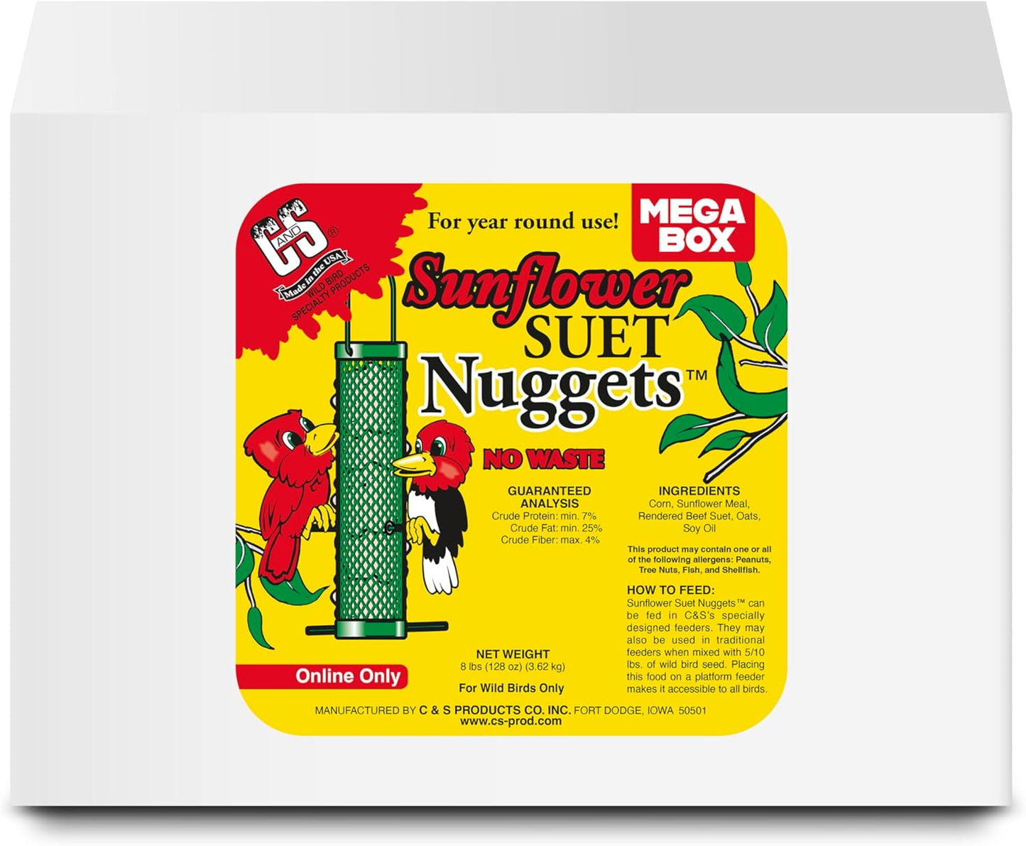 C&S Sunflower Suet Nuggets, Wild Birds Food For Woodpeckers, Chickadees, Nuthatches, and More, 8 Pounds