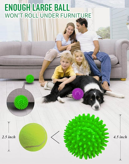 4.5” Heavy Duty Squeaky Dog Balls for Medium Large Dogs, Dog Toys for Aggressive Chewers, Spike Ball Toys for Clean Teeth and Training(2 Pack) (4.5" Purple and Green)