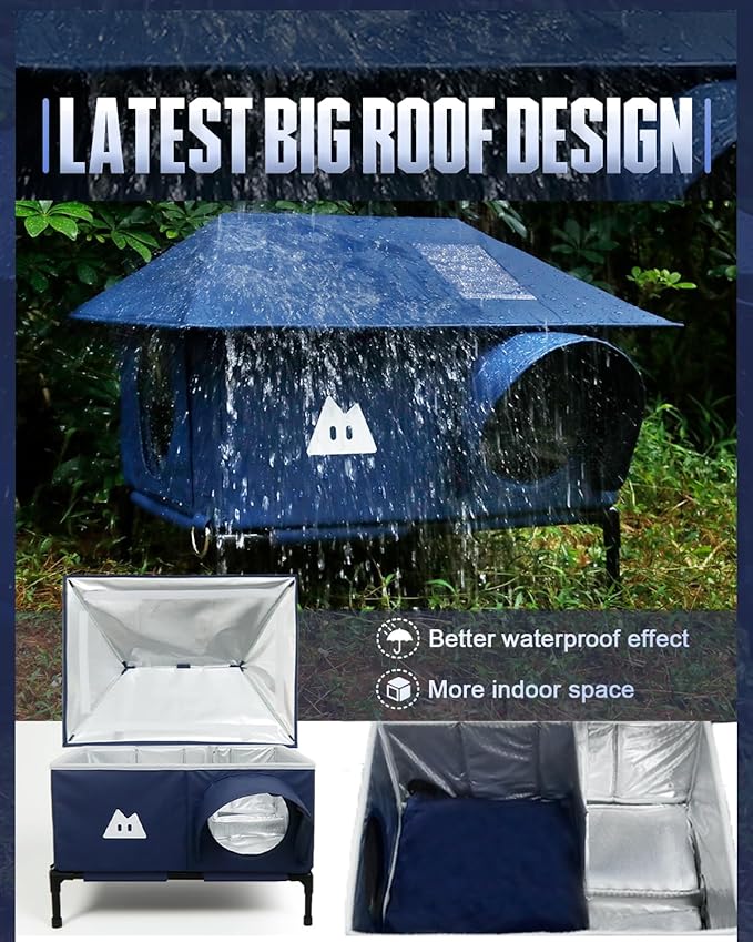 Heated Outdoor Cat House for Outside Cat in Winter,Upgraded 100% Weatherproof,Spacious Interior,2 Doors,Name Pocket,Heavy-Duty Insulated Feral Cat Shelter for Stray Barn Kitten(Blue,18"x13"x14.5")