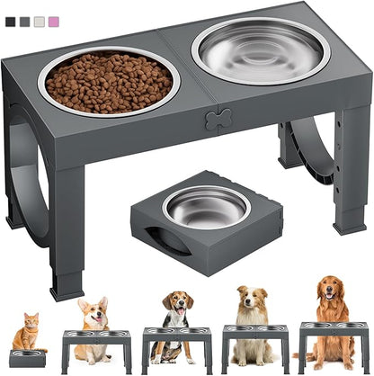 Elevated Dog Bowls Large Breed XIAZ Raised Dogs Bowl Stand Large/Medium Sized Dog 1L Food Water Bowl Stands 5 Heights Adjustable 9/11/12/16in Grey Pet Feeder Dish Station