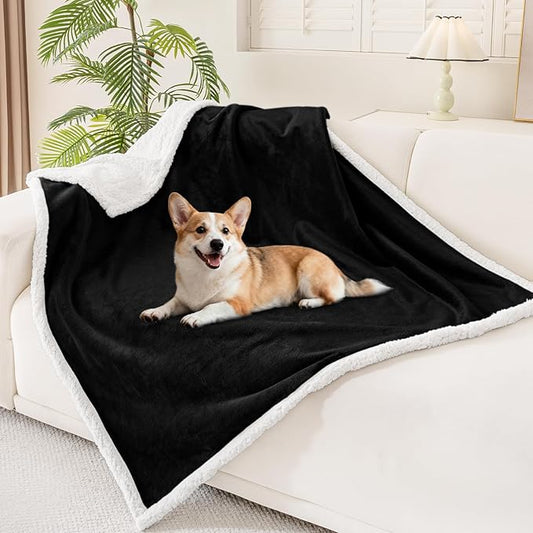 Smiry Waterproof Blanket Throw for Large Dogs, Soft Reversible Dog Blanket for Sofa Couch Bed, Washable Leakproof Sherpa Fleece Furniture Couch Cover Protector(50"x60", Black/White)