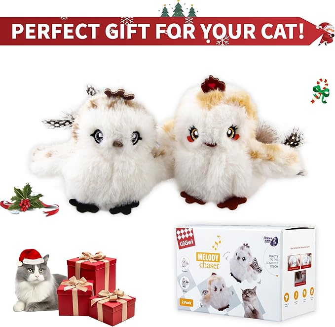 Gigwi Flappy Bird Cat Toy For Indoor Cats, Rechargeable Lifelike Sandpiper Interactive Flapping Bird Cat Toy Tweet, Flapping Wings & Lively Chirping, Catnip Toys For Kitten, Touch Activated (Couple)