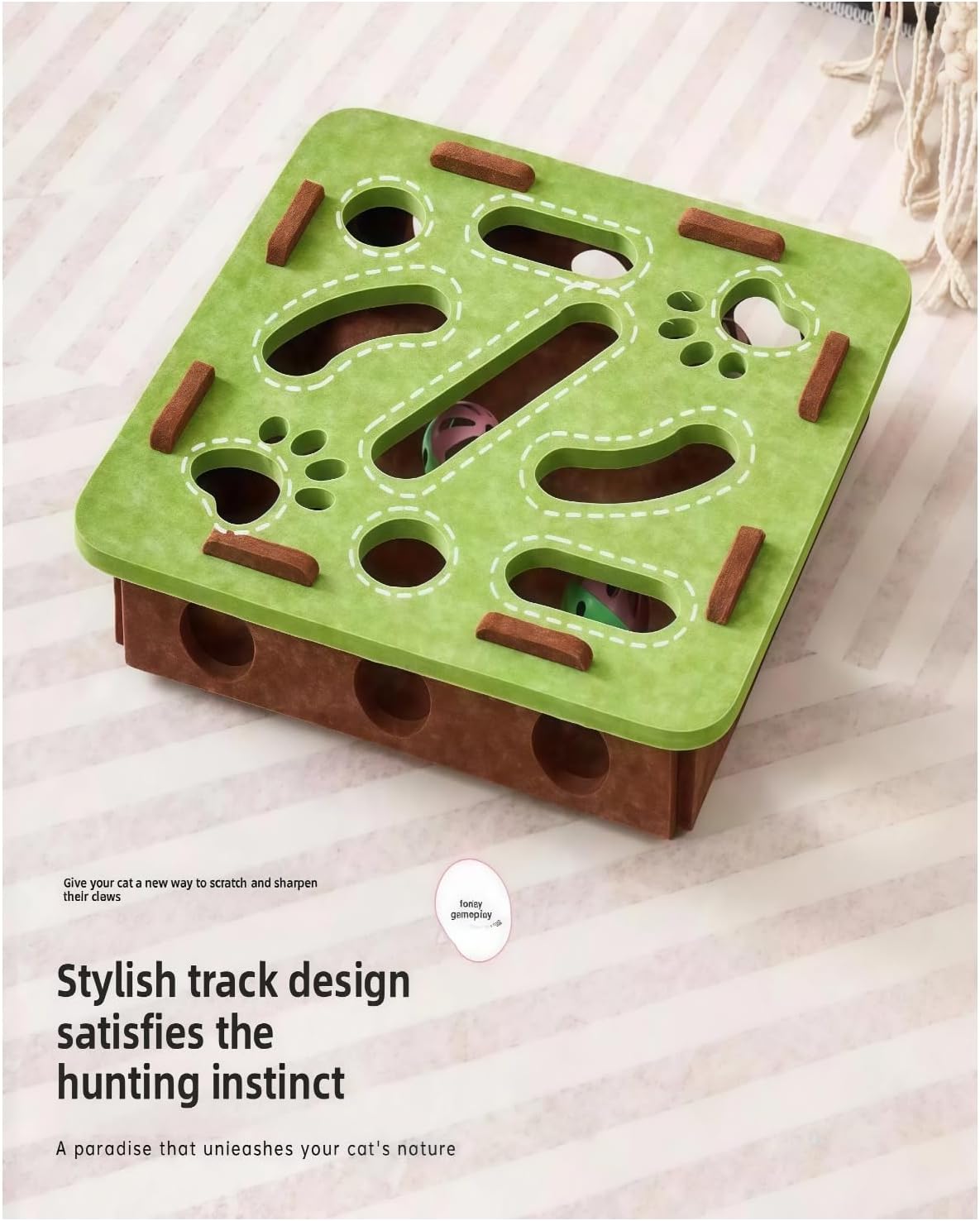 Interactive Cat Scratch Box with Nail File & Slow Feeder - Puzzle Enrichment Toy for Indoor Cats Mental Stimulation