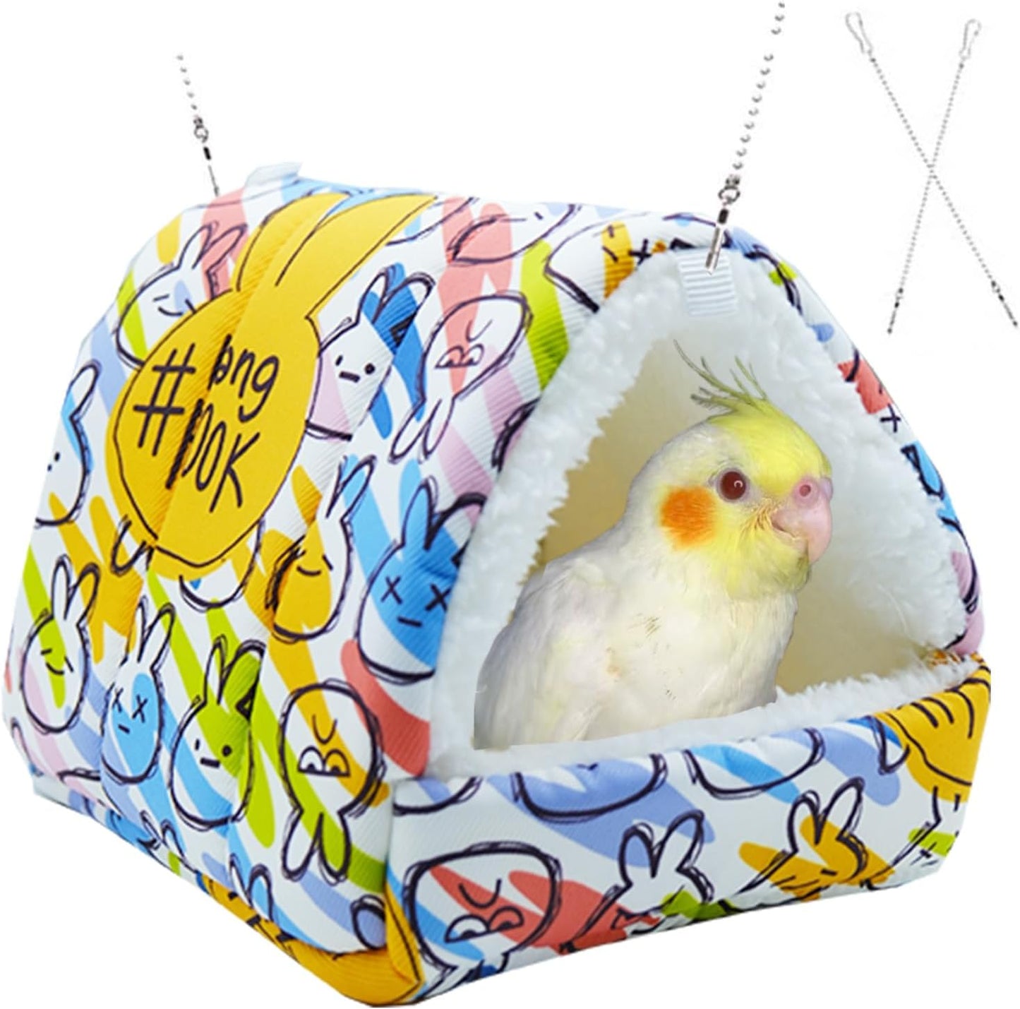 SUSOO Plush Warm Bird Nest House - Hanging Snuggle Bed Velvet Shed Hut Cage Fluffy Hideaway Winter Sleeping Hammock for Parrot Parakeet Conure Cockatiel Budgies Lovebird (Colorful, L)