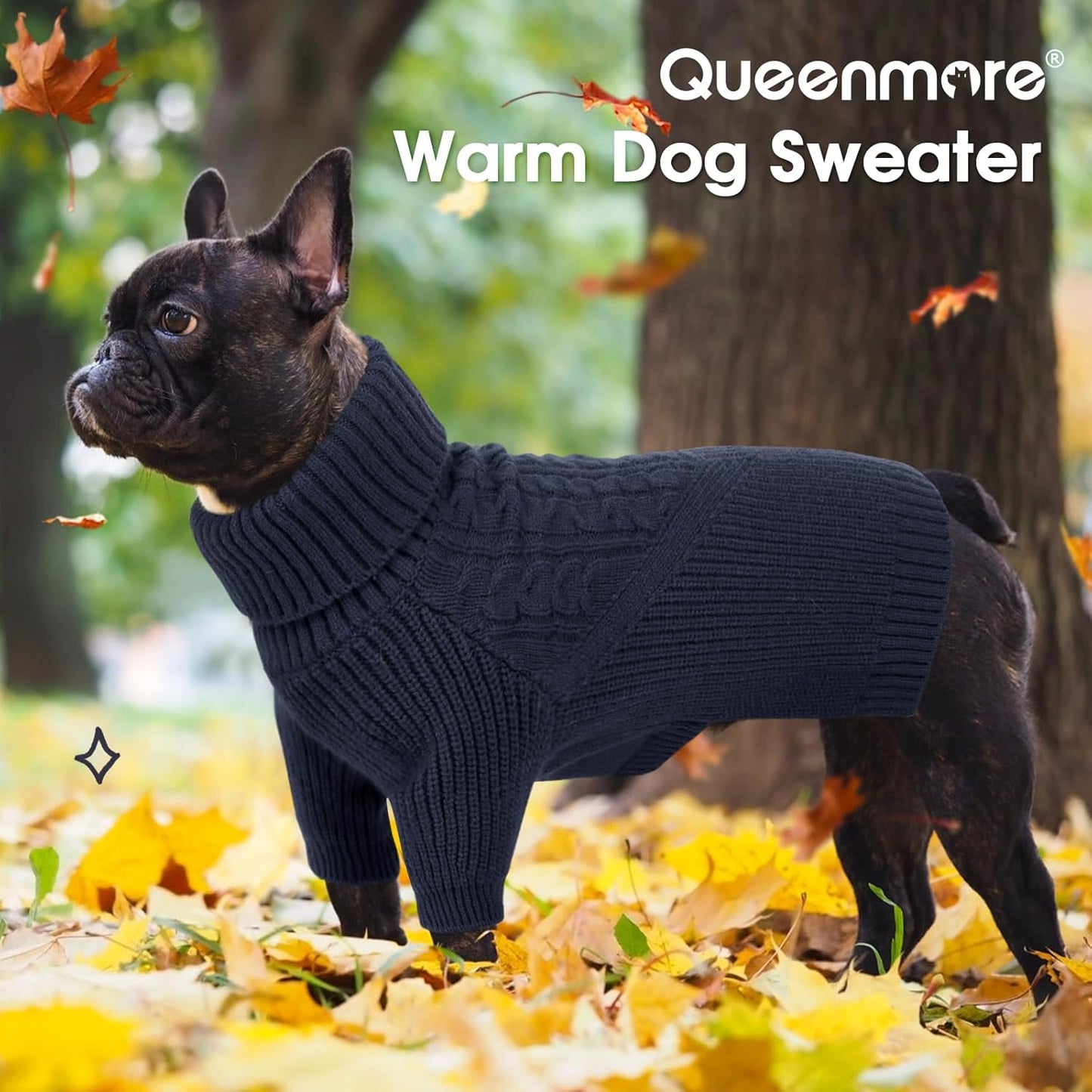 Queenmore Dog Sweater Small, Dog Sweaters for Small Dogs Girl or Boy, Small Dog Christmas Sweater, Winter Puppy Doggie Sweatshirt Knitwear, Pet Chunky Warm Coat for Medium Large Size Dogs, NavyBlue S