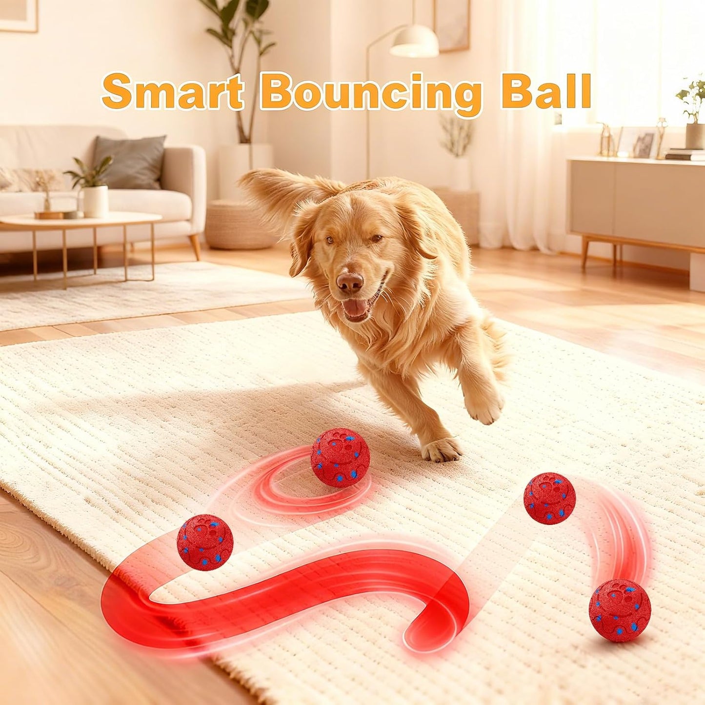 Dog Balls: Interactive Dog Ball, Self-Moving Dog Toy with Auto-Rolling & Bouncing, E-TPU Material, IP54 Waterproof, Motion-Activated, for Small/Medium/Large Dogs (Red)