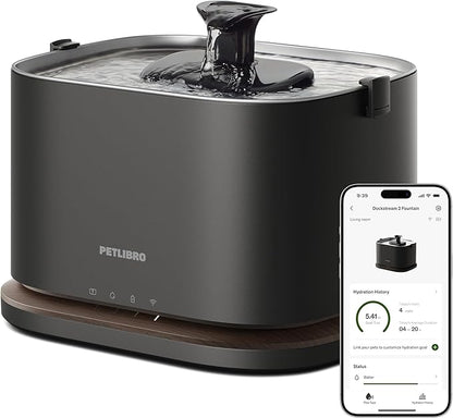 PETLIBRO Upgrade Cat Water Fountain, Cordless Cat Fountain Battery Operated, App Monitoring 3L/101oz Dockstream 2 Pet Water Fountain with Stainless Steel Tray, 5GHz WiFi Dog Water Bowl Dispenser
