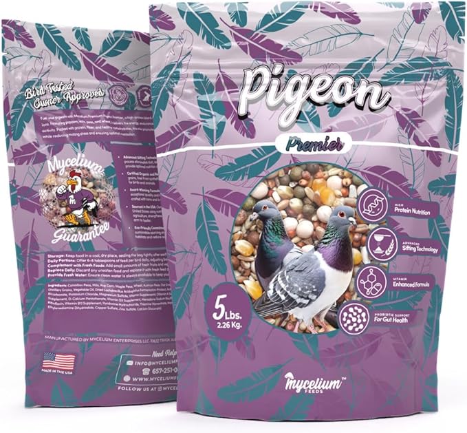 Mycelium Organic Pigeon Premier Feed (5 LB Bag) | High-Protein Wild Bird Food with Probiotics & Vitamins | Supports Strength, Gut Health & Daily Performance | Non-GMO, No Fillers, Made in USA