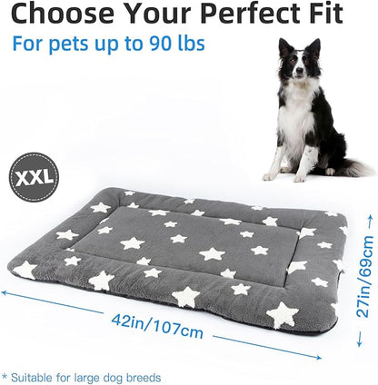 Mora Pets Dog Crate Pad Dog Kennel Bed Crate Mat for Large Dogs Washable Cute Star Pet Bed for Cage Ultra Soft Flat Pillow Cushion for Cozy Sleeping Anti-Slip Grey 42 x 27