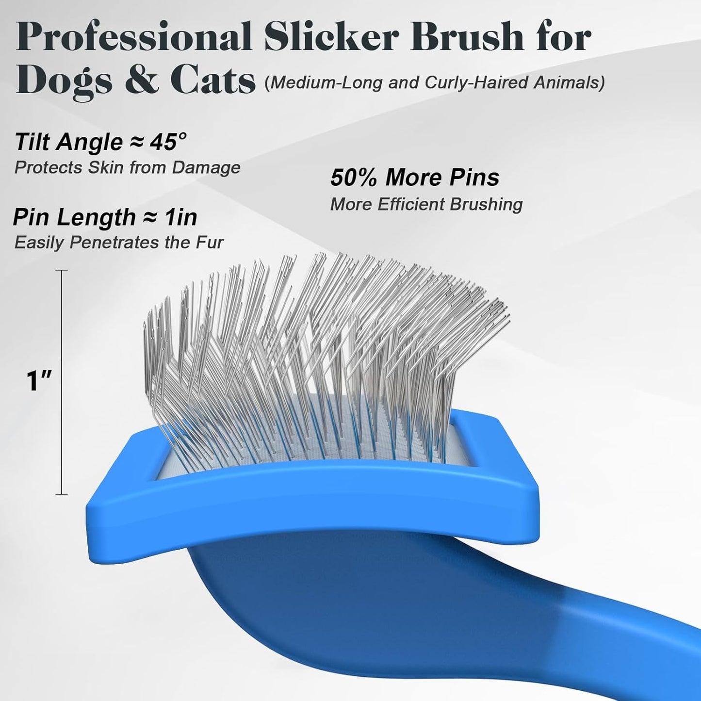 2PCS Slicker Brush for Dogs & Pet Comb,Professional Dog Grooming Brush (Goldendoodles,Poodles,Labradoodles) with Extra Long Pins to Effectively Remove Tangles, Knots and Mats (Blue Medium)
