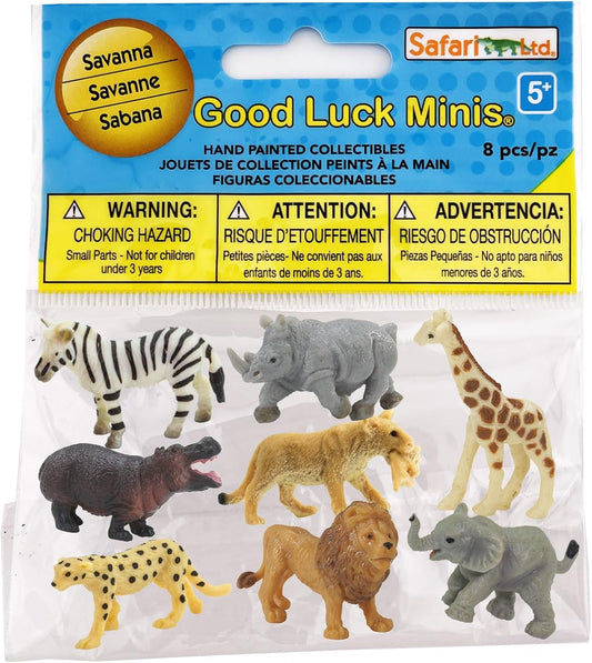 Safari Ltd. Good Luck Minis Savanna Fun Pack - 8 Mini Figurines of Savanna Wildlife Animals - Educational Toy for Boys, Girls, and Kids Ages 5+