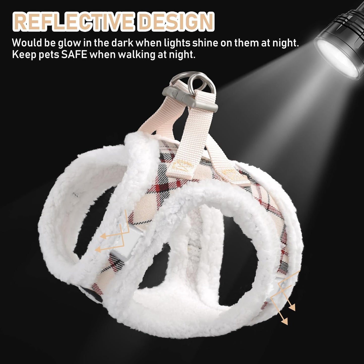 GAMUDA Small Dog Harness Collar and Leash Set, Step in No Chock No Pull Soft Mesh Adjustable Dog Vest Harnesses Plaid Reflective for Dogs Puppy Cats Kitten Rabbit (Warm Beige, XXXS)