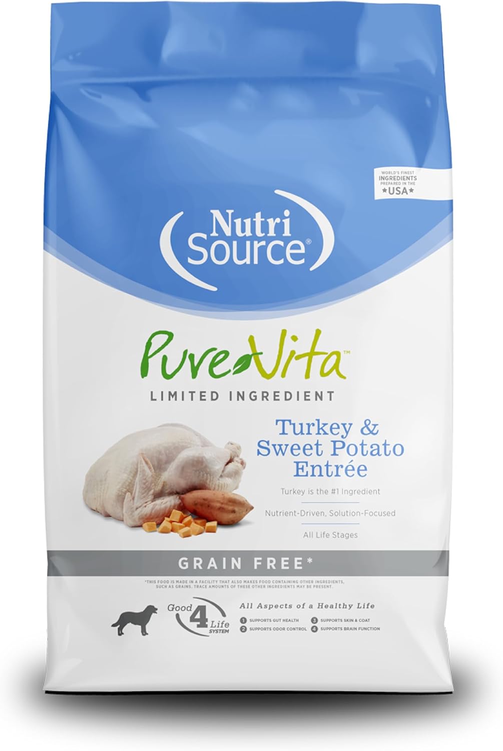 NutriSource Pure Vita Limited Ingredient Grain Free Dry Dog Food, Turkey and Sweet Potato, 12LB