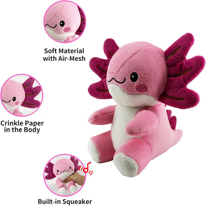 Blnboimrun Squeaky Dog Toys for Aggressive Chewers, Interactive Puppy Toys with Squeaker & Crinkle Paper, Double Layer Durable Plush Axolotl for Small Medium Large Dogs Indoor Outdoor Play