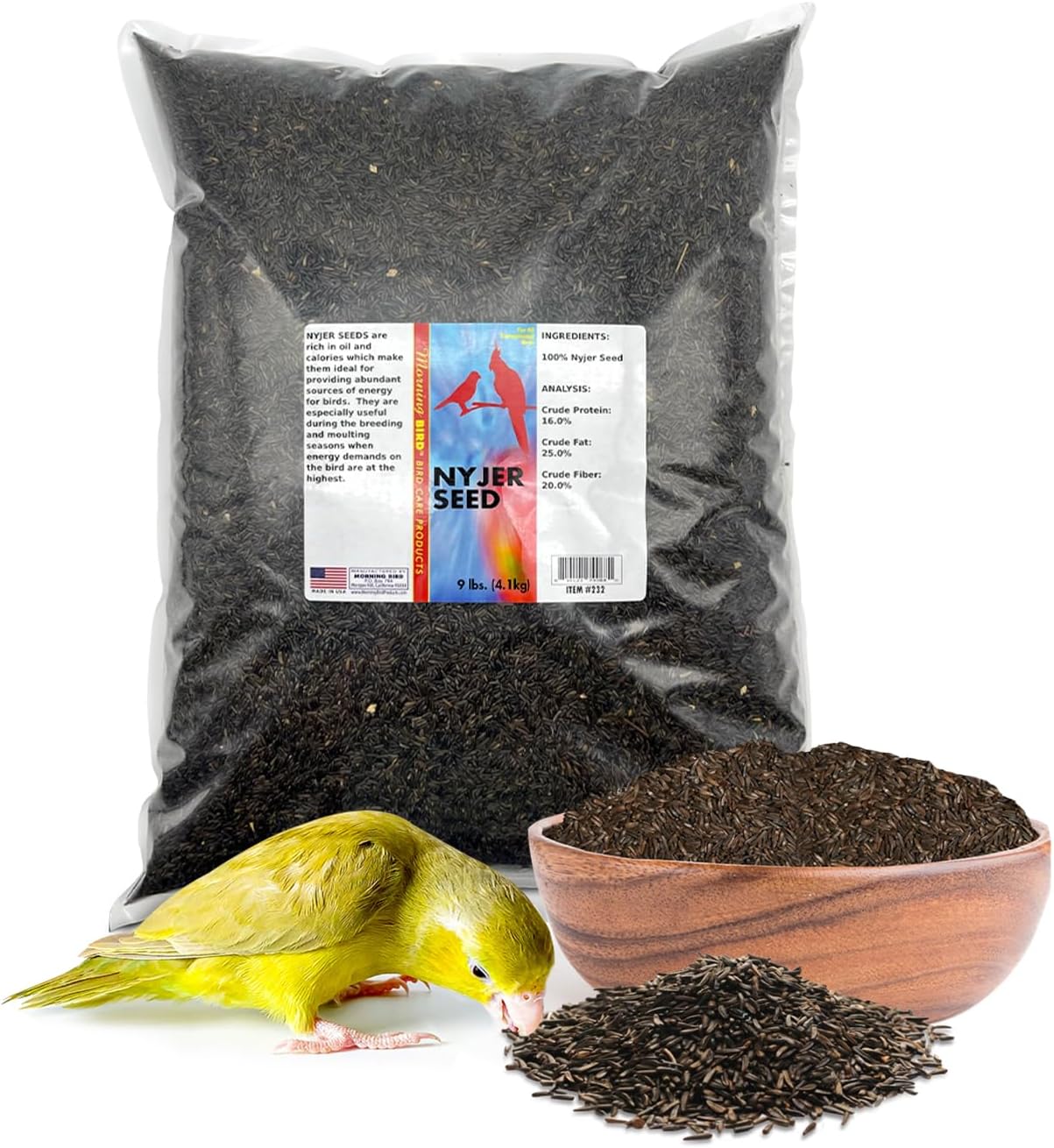Morning Bird Nyjer Seed for Birds 9 lbs – Energizing Nutrition with Rich in Vitamins and Supplements – Ideal Bird Food for Breeding & Molting – Nyjer & Finch Seed for All Birds
