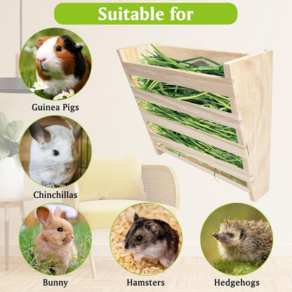 Hamiledyi Small Rabbit Hay Feeder with Litter Box Wooden Food Feeding Manger Bunny Hay Dispenser Small Animals Grass Holder for Guinea Pig Hamsters Bunny Chinchilla