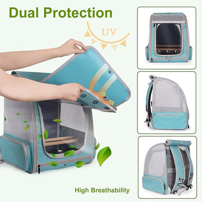 halinfer Bird Backpack Carrier Cage, Front Zipper Opening Portable Bird Travel Bag with Standing Perches and Metal Tray, Vented Carry Transport Carrier for Parakeet, Budgie, Conure, Cockatiel, Parrot