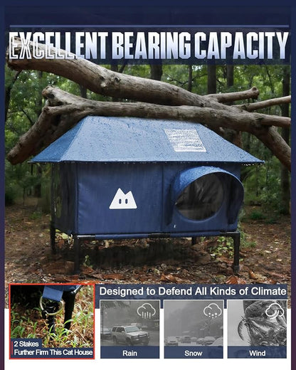 Heated Outdoor Cat House for Outside Cat in Winter,Upgraded 100% Weatherproof,Spacious Interior,2 Doors,Name Pocket,Heavy-Duty Insulated Feral Cat Shelter for Stray Barn Kitten(Blue,28"x16"x14.5")