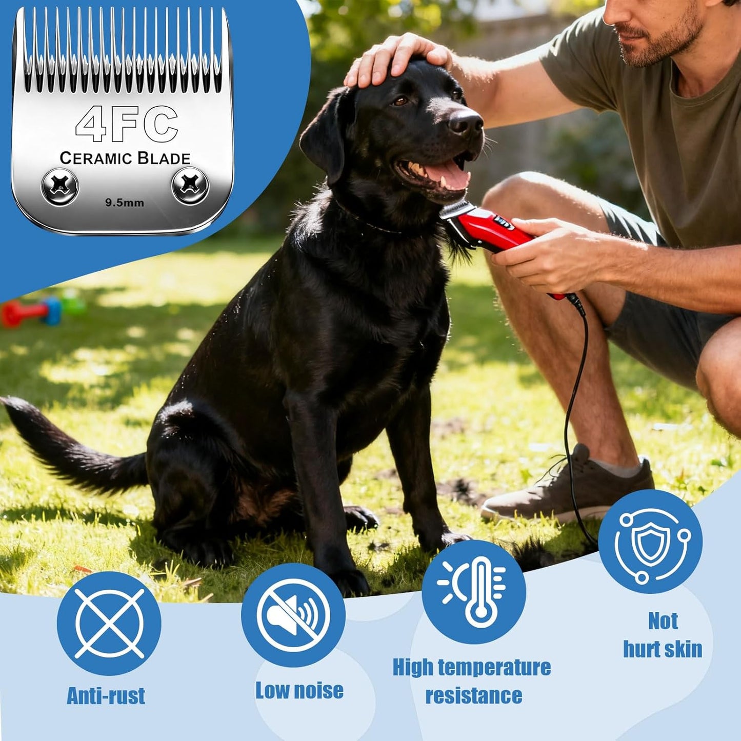 Dog Grooming Replacement Blades Compatible with Andis Dog Clipper, Dog Clipper Blades Compatible with Oster A5,Wahl KM-10 Series Dog Clipper, 4FC Blades (9.5mm)
