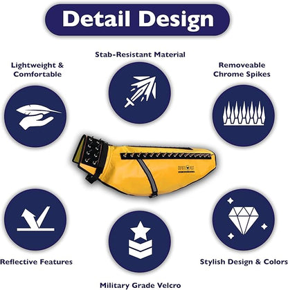 CoyoteVest Dog Harness Protection Vest, Reflective Dog Accessories with Spikes to Shield Your Pet from Raptor and Animal Attacks, Proudly Made in America (XX-Small, Yellow)