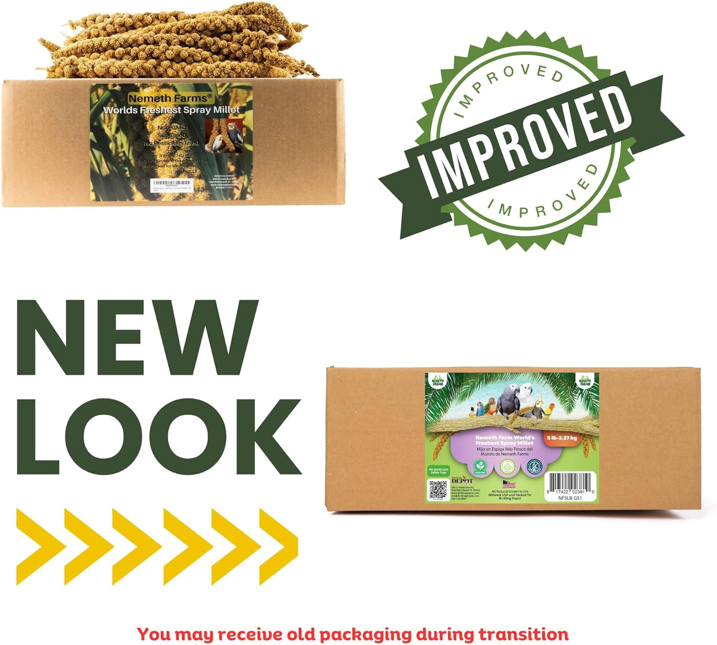 Nemeth Farms Worlds Freshest GMO-Free, Sun Dried Spray Millet No Stems Only Edible - Tops-Original Bird Treat and Supplement for Pet Birds Parakeets, Cockatiels, Lovebirds and Finches - 5lbs