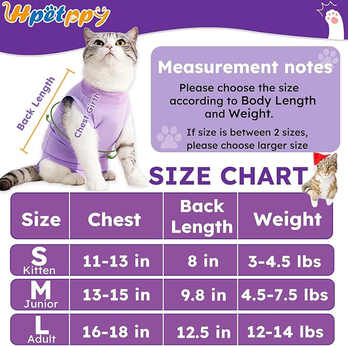 Cat Recovery Suit, Breathable Cat Surgery Recovery Suit Female, Cat Onesie for Cats After Surgery Spay Surgical Abdominal Wound Skin Diseases Cone of Shame Alternative Purple(M)
