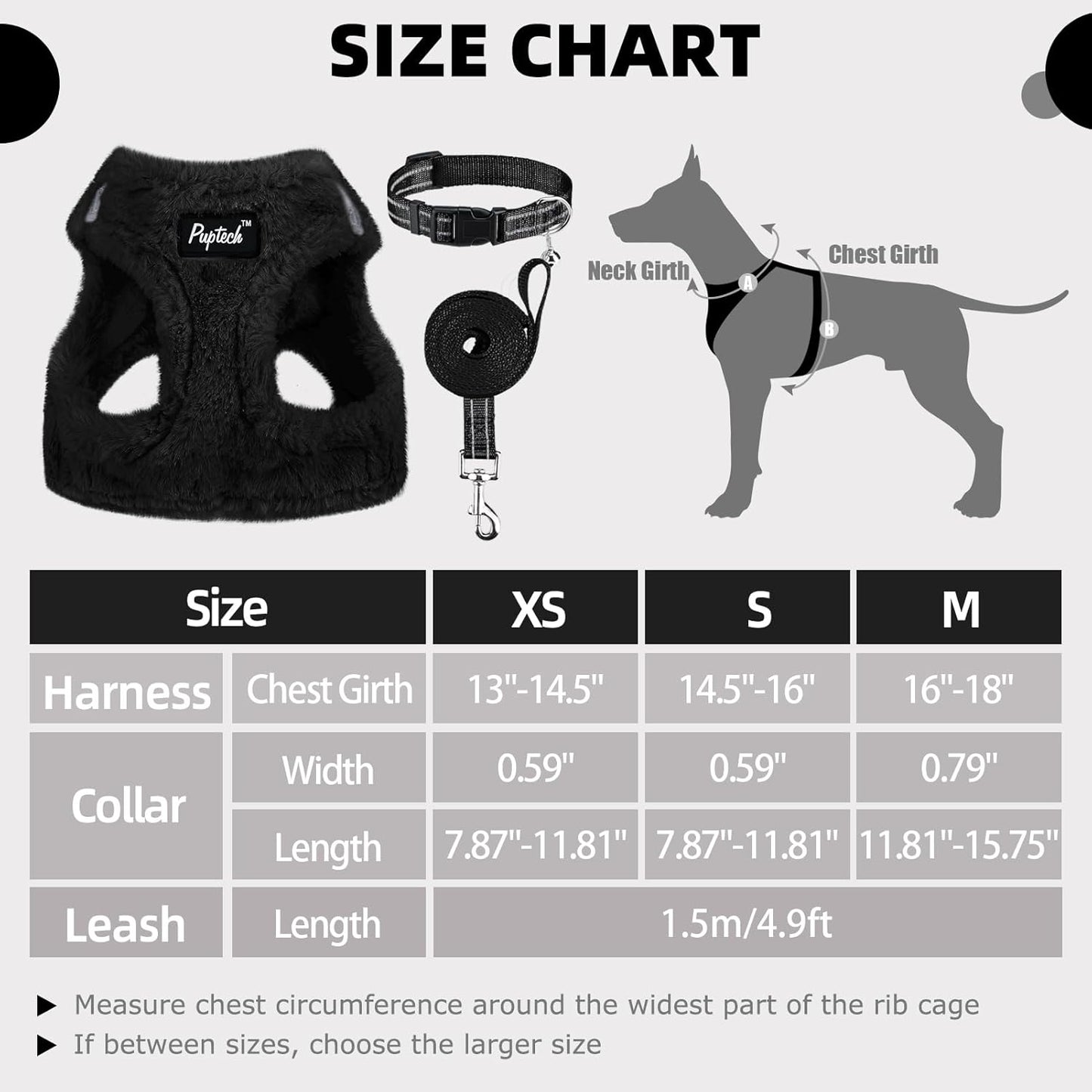 PUPTECK Adjustable Dog Harness Collar and Leash Set Step in No Pull Pet Harness for Small Medium Dogs Puppy and Cats Outdoor Walking Running, Soft Mesh Padded Reflective Vest Harnesses, Black S