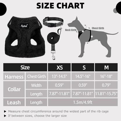 PUPTECK Adjustable Dog Harness Collar and Leash Set Step in No Pull Pet Harness for Small Medium Dogs Puppy and Cats Outdoor Walking Running, Soft Mesh Padded Reflective Vest Harnesses, Black S
