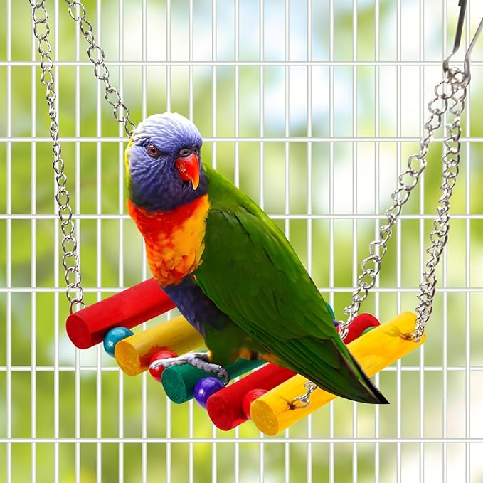 Bird Swing Toys, Parakeet Toys Natural Birds Toys Bird Cage Accessories, Swinging Chewing Hanging Standing Parakeet Swings Suitable for Budgerigar, Conure, Lovebird, Cockatiel