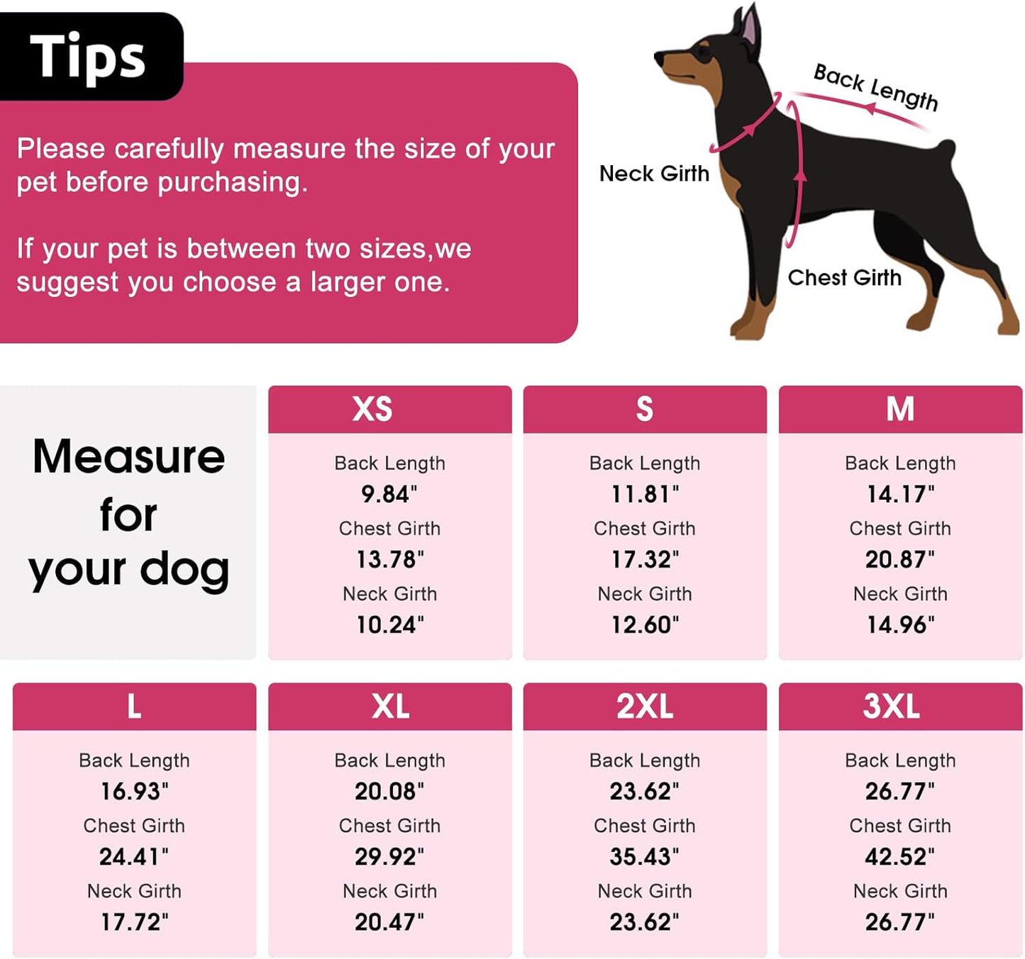 SAWMONG Dog Coat, Warm Dog Winter Coat, Waterproof Fleece Jacket, Cold Weather Dogs Jacket (3XL,Rosered)