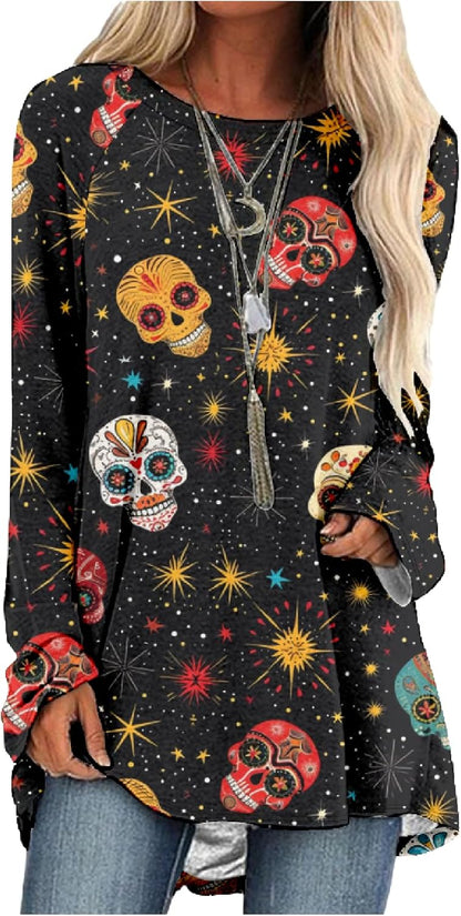 MARSVOVO Women Novelty Graphic Plus Size Sweater Crewneck Long Sleeve Cute Printed Loose Fit Casual Fall Sweaters Top