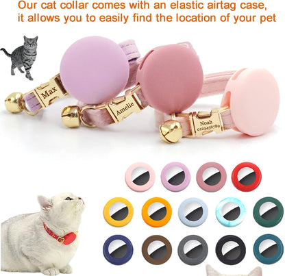 Personalized Cat Collar with Bells,Velvet Customized Small Cat Collar with Name Tag,Pet Collar with Name Phone Number Engraved ID Tags for Boy and Girl Kitten Cats (Cream)