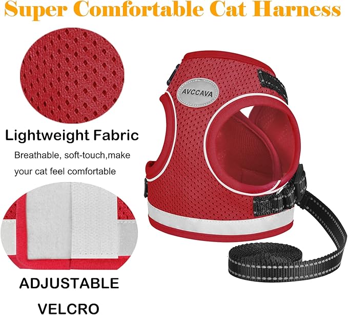 Cat Harness and Leash for Walking, Escape Proof Soft and Breathable Adjustable Vest Harness for Cats, Lightweight Easy to Control Medium Dog Kitten Harness, Comfortable Outdoor Jacket