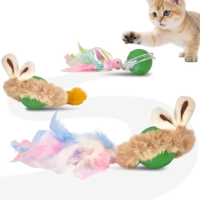 Interactive Cat Toys for Indoor Cats, Motion Activate Ca t Toy, Smart Kitten Rolling Ball Moving Ball Toys, Rechargeable Cat Ballfor Enrichment Exercise (Green)
