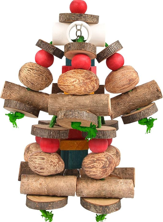 Kyouki Large Parrot Toy, Bird Toys for Cockatoos,Macaws, African Grey, Amazon Parrots,Conures, Lovebirds, Multicolored Natural Wooden Blocks Chewing Toys Bird Cage Accessories (Natural)