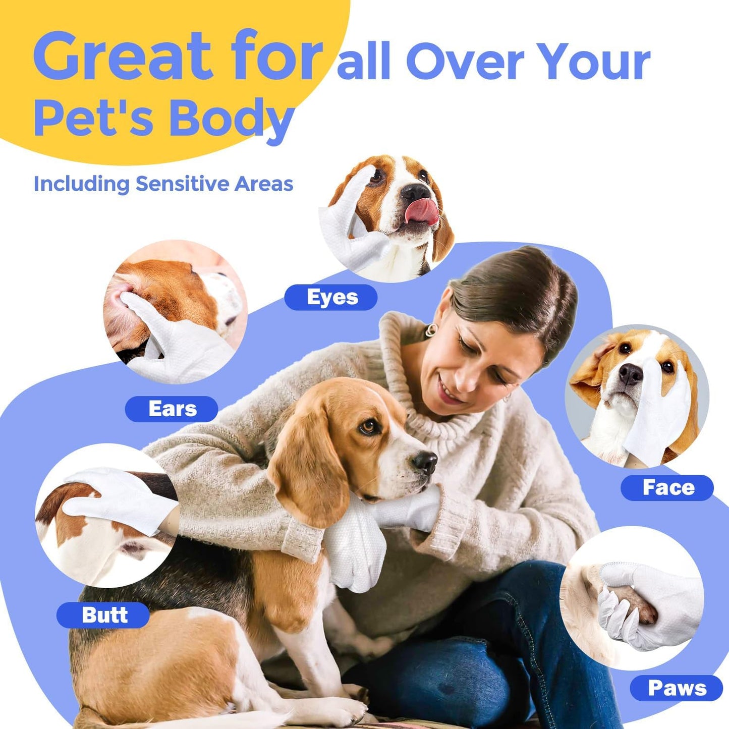 Pet Cleaning Glove Wipes for Dogs & Cats, Hypoallergenic Deodorizing Disposable No-Rinse Grooming Wipes, Extra Thick Bathing Wipes,Perfect for Pet Dry Cleaning,Daily Care and Travel,6 pcs