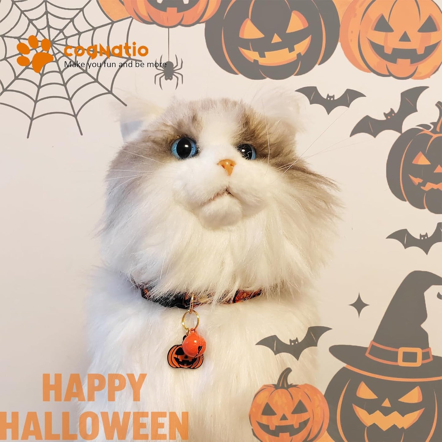 2 Pack Cotton Breakaway cat Collars with Bell,Safety Quick Release Pendant Cute Kitten Collar,Adjustable 20-30cm (Halloween3, 20-30cm)