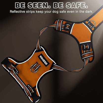 WINSEE Dog Harness No Pull, Pet Harnesses with Dog Collar, Adjustable Reflective Oxford Outdoor Vest, Front/Back Leash Clips for Small, Medium, Large, Extra Large Dogs, Easy Control Handle for Walking