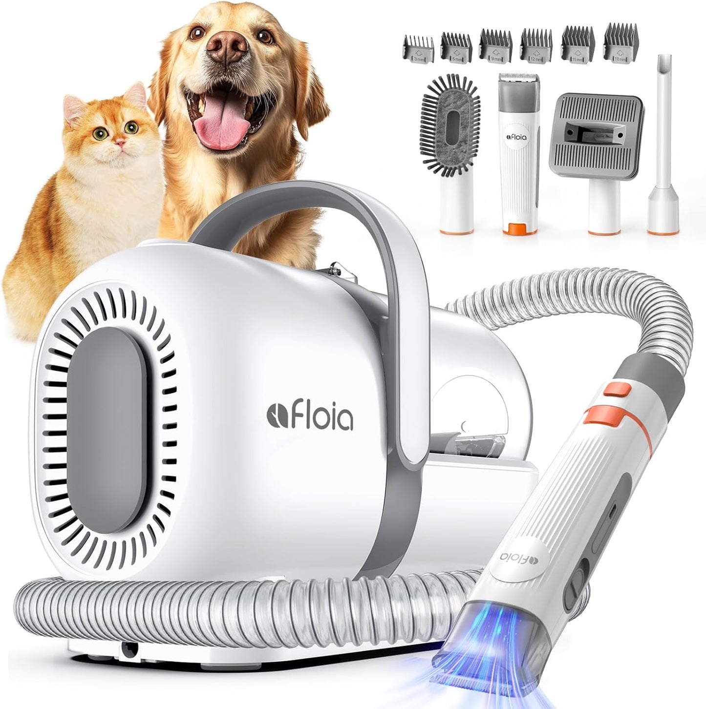 Dog Grooming Vacuum Kit, All-in-One Pet Grooming Vacuum with Pet Clippers, Low Noise Dog Hair Vacuums with 1.5L Dust Cup, Dogs deshedding Vacuums Brush for Dogs Cats