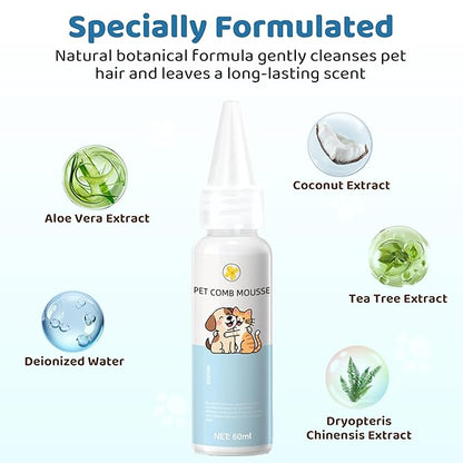 3 in 1 Cat Brush - Dog Brush, Steam for Shedding & Grooming, Indoor & Outdoor Shedding Spritz Comb for Long & Short Hair Cats & Dogs, Cat Steam Brush - Includes Waterless Shampoo, Gray