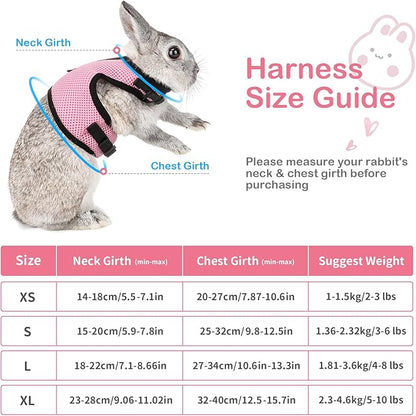 PETTOM Bunny Rabbit Guinea Pig Harness Stretchy Elastic Leash Cute Soft Mesh Small Pet Harness No Pull Comfort Outdoor Walking Jogging Padded Vest for Ferret Guinea Pig (Pink,L)