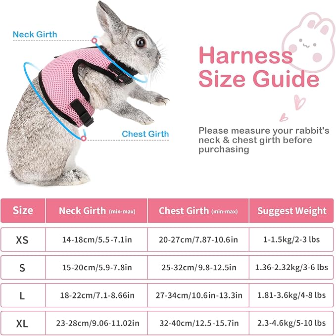 PETTOM Bunny Rabbit Harness with Stretchy Leash Cute Adjustable Buckle Breathable Mesh Vest for Kitten Small Pets Walking (Pink,XL)