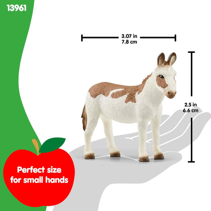 Schleich Farm World American Spotted Donkey Animal Figurine - Highly Detailed and Durable Farm Animal Toy, Fun and Educational Play for Boys and Girls, Gift for Kids Ages 3+, Multicolor, 2.5 inch