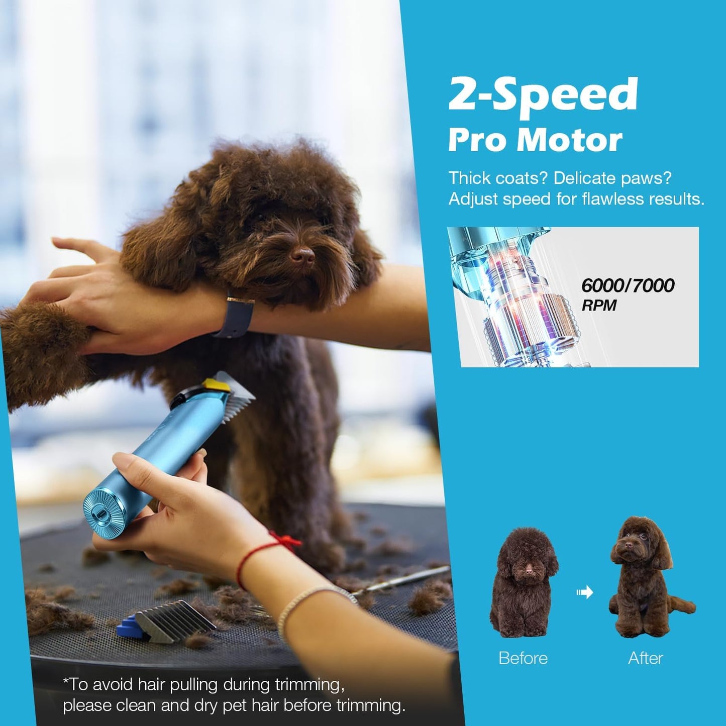 Professional Dog Grooming Clipper with Replacement Blade, 5-in-1 Adjustable Blade Cordless Pet Grooming Kit 2 Speed Trimmer Hair Shaver with Detachable Metal Combs Nova for Animal Horse