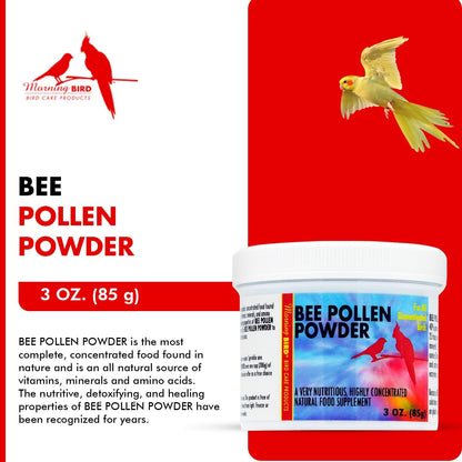 Morning Bird Bee Pollen Powder for Birds 3 Oz – Complete Nutrition with Protein, Amino Acids & Immune Support – Bird Vitamin & Mineral Supplement for Daily Health & Wellness