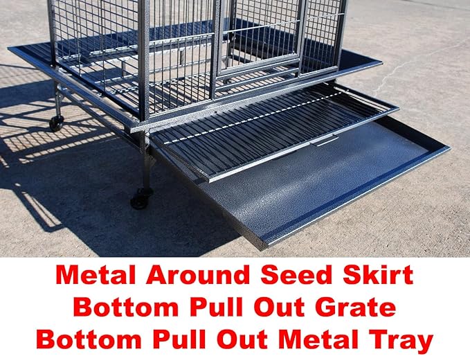 4 Size, X-Large 32" L x 23" W x 66" H Castle PlayTop Parrot Bird Cage On Wheels for Large Size Macaws Cockatoos African Grey Amazon