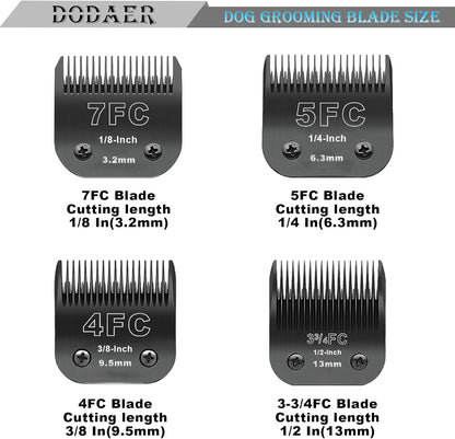Black Detachable Pet Dog Grooming Clipper Stainless Steel Blades Set,Compatible with Andis,Oster A5,Wahl KM10 Series Clippers,4 Pack (7FC+5FC+4FC+3FC)